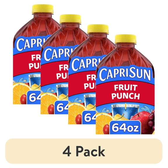 (4 pack) Capri Sun Flavored Juice Drink Blend with Other Natural Flavor, 1 Bottle, for School Lunches and On-the-Go Hydration, Fruit Punch, All Natural Ingredients, 64 oz
