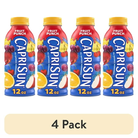 (4 pack) Capri Sun Fruit Punch Flavored Juice Drink Blend with Other Natural Flavor, 12 fl oz Bottle, Liquids
