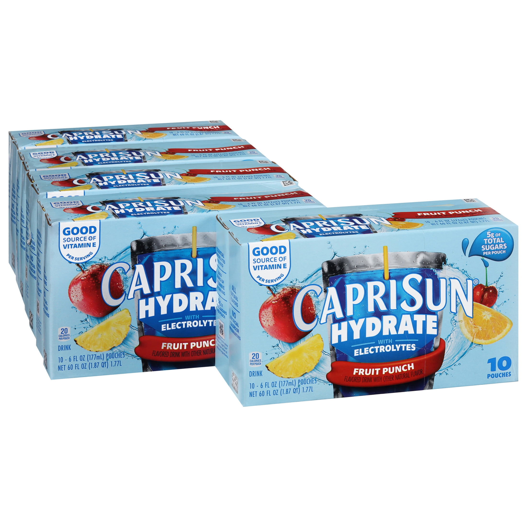 (4 pack) Capri Sun Hydrate with Electrolytes Flavored Drink with Other Natural Flavor, 10 Pouches, for On-the-Go Hydration and School Lunches, Fruit Punch, Good Source of Vitamin E, 6 oz