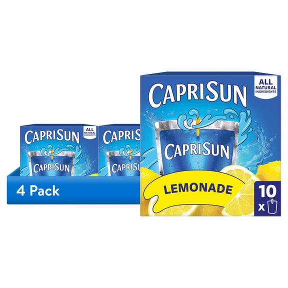 (4 pack) Capri Sun Flavored with Other Natural Flavor Juice Drink Blend, 10 Pouches, for School Lunches and On-the-Go Hydration, Lemonade, All Natural Ingredients, 6 fl oz