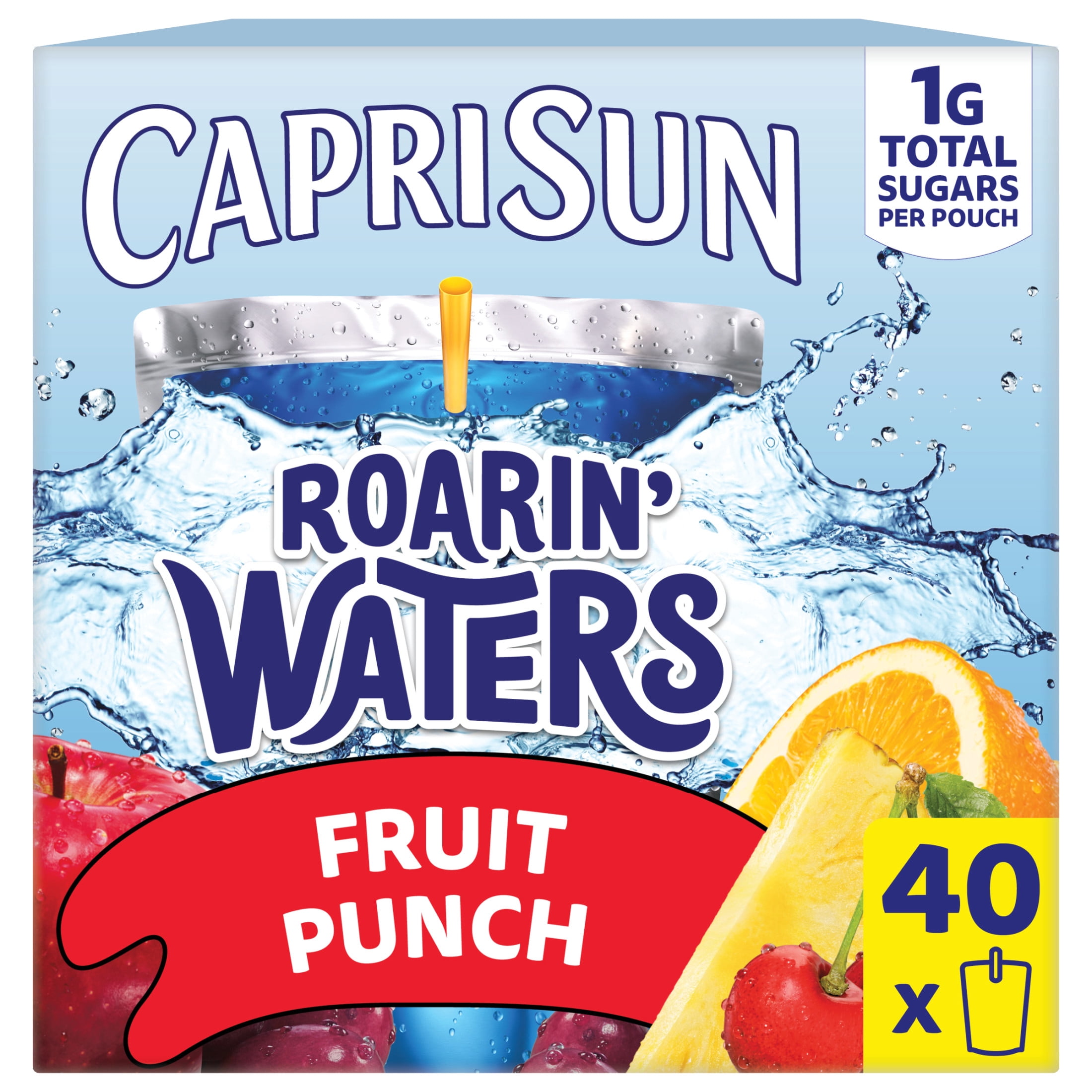 (4 pack) Capri Sun Roarin' Waters Flavored Water Beverage, 40 Pouches, for School Lunches and On-the-Go Hydration, Fruit Punch Natural Flavor with Other Natural Flavor, All Natural Ingredients, 6 oz