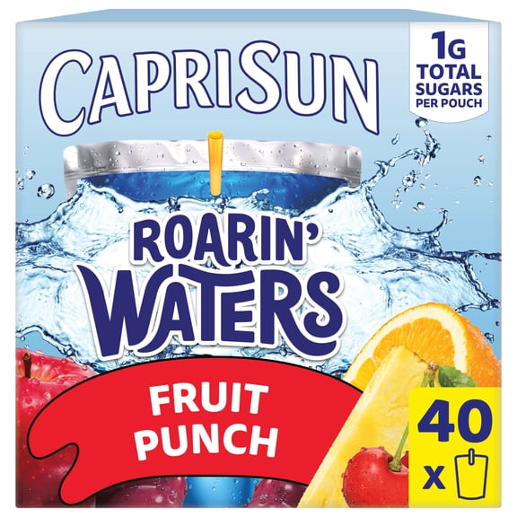 (4 pack) Capri Sun Roarin' Waters Flavored Water Beverage, 40 Pouches, for School Lunches and On-the-Go Hydration, Fruit Punch Natural Flavor with Other Natural Flavor, All Natural Ingredients, 6 oz