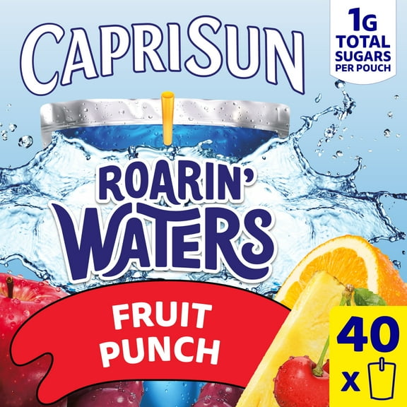 (4 pack) Capri Sun Roarin' Waters Fruit Punch Flavored with other natural flavor Water Beverage, 40 ct Pack, 4 Boxes of 10 Drink Pouches