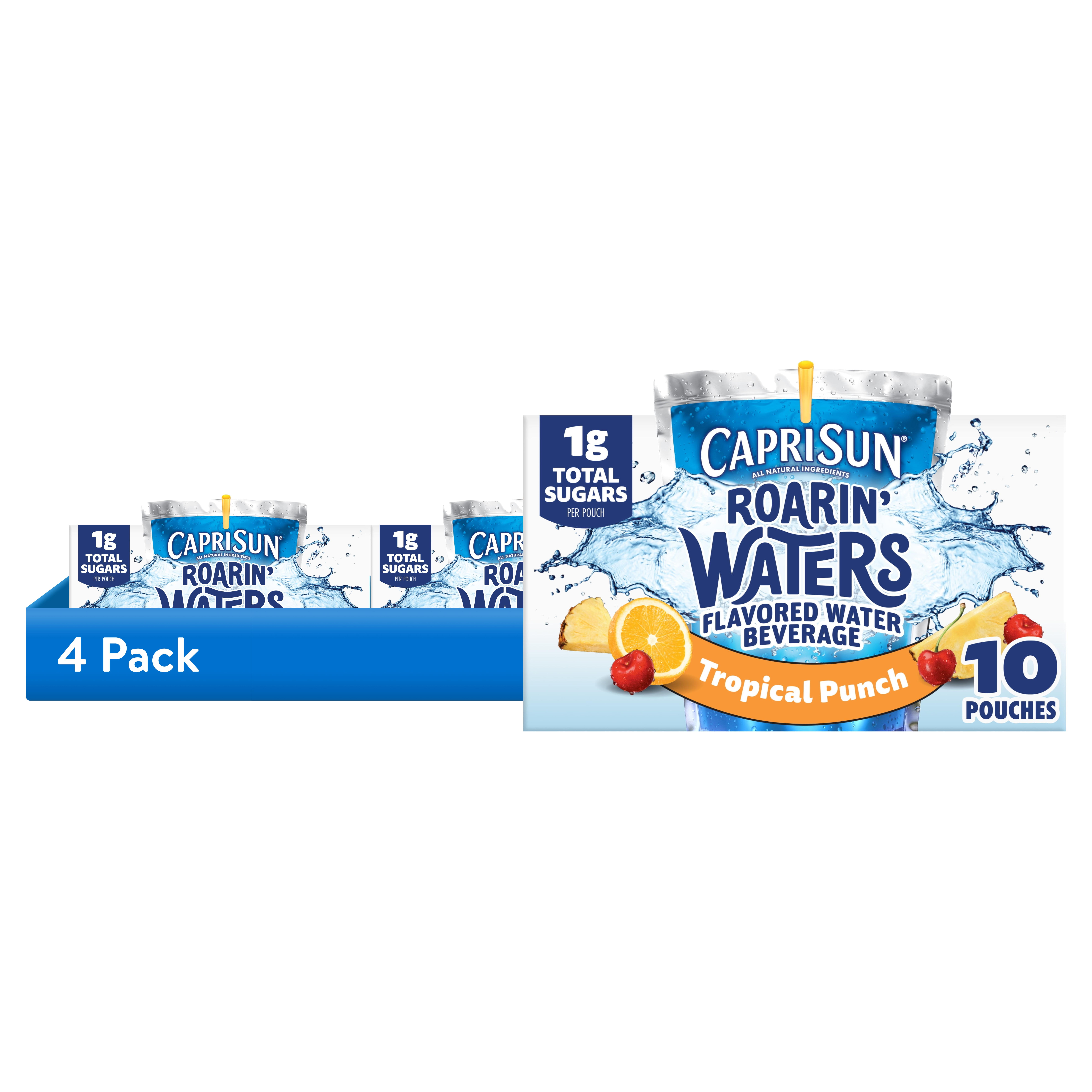 (4 pack) Capri Sun Roarin' Waters Tropical Tide Flavored Water Kids Drink Pouches, 10 Ct Box, 6 fl oz Pouches