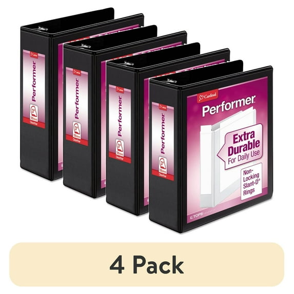 (4 pack) Cardinal Performer ClearVue Slant-D Ring Binder, 3" Cap, 11 x 8 1/2, Black