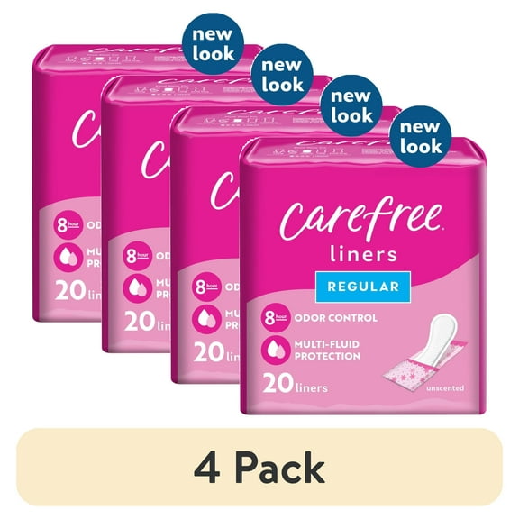 (4 pack) Carefree 210005200 Acti-Fresh Body Shape Regular to Go Unscented Pantiliners