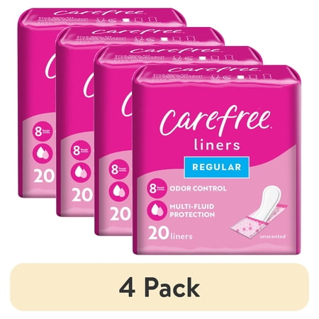 (4 pack) Carefree 210005200 Acti-Fresh Body Shape Regular to Go Unscented Pantiliners
