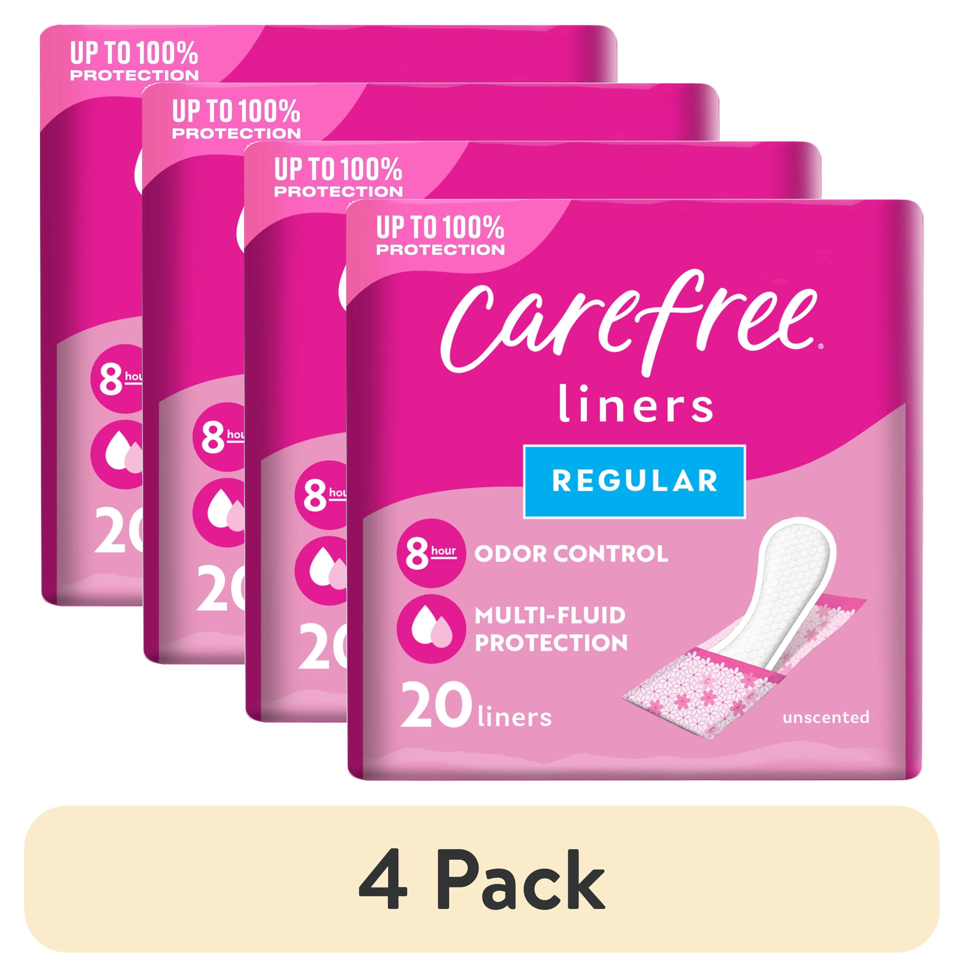 (4 pack) Carefree Panty Liners for Women, Regular, Wrapped, Unscented, 20 (Count)