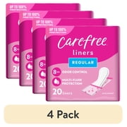 (4 pack) Carefree Panty Liners for Women, Regular, Wrapped, Unscented, 20 (Count)