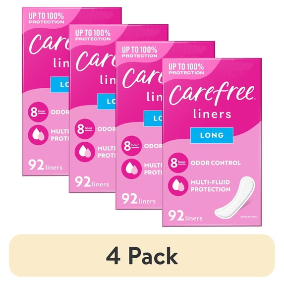 (4 pack) Carefree Panty Liners for Women, Long, Unwrapped, Unscented (92 Count)