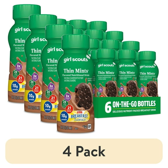 (4 pack) Carnation Breakfast Essentials Girl Scouts Thin Mints Flavored Nutritional Drink, 6 - 8 fl oz Bottles