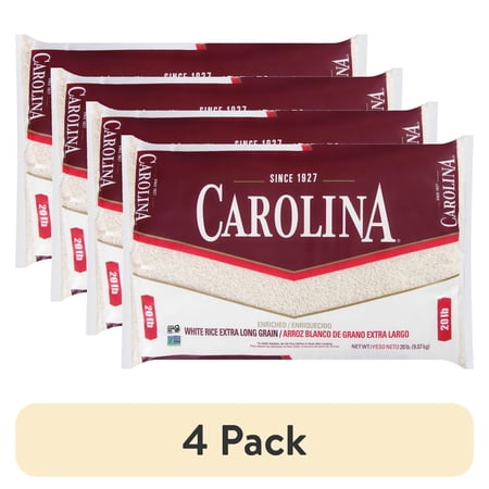 (4 pack) Carolina Enriched White Rice, Extra Long Grain, 20 lb Bag
