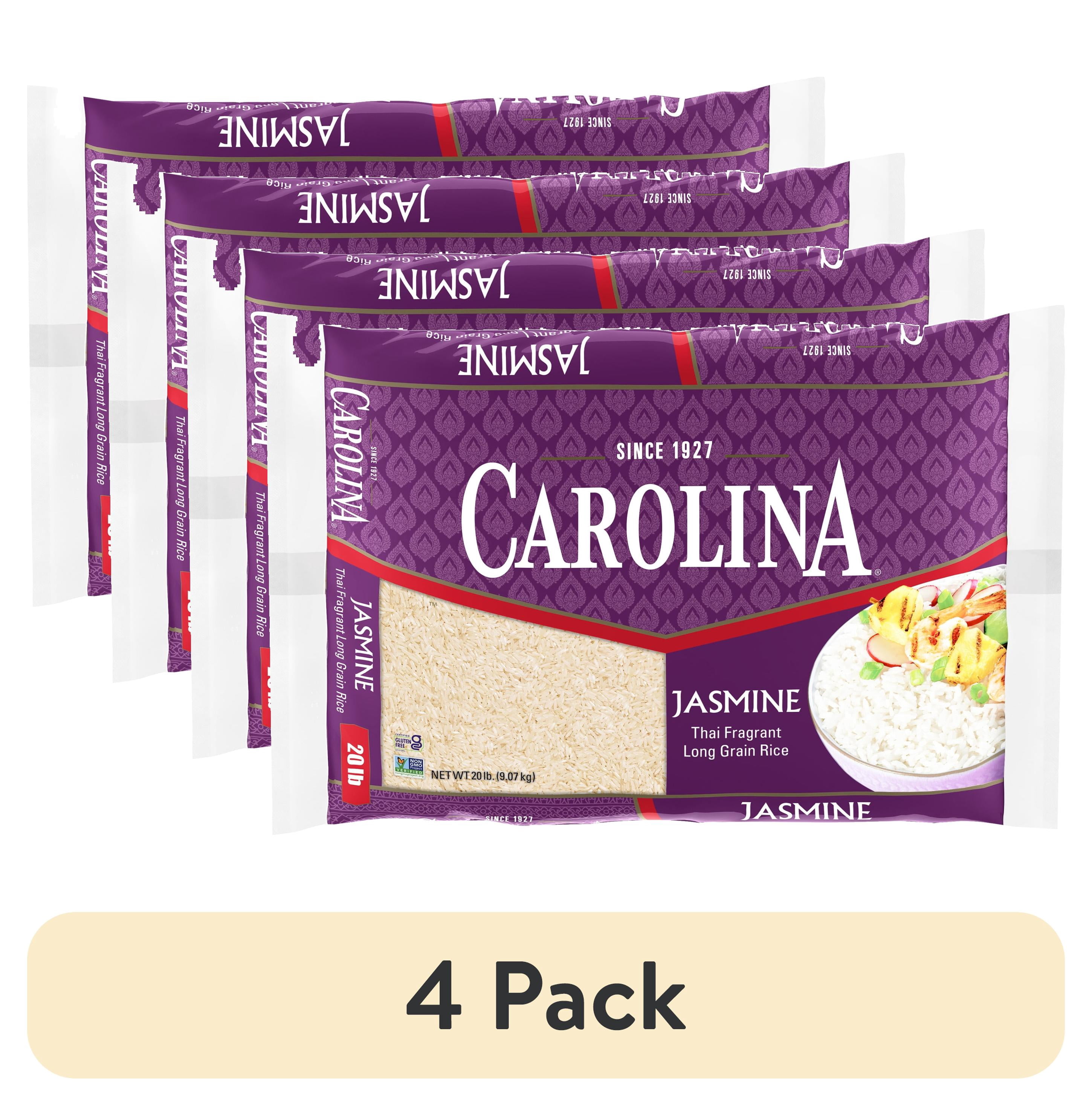 (4 pack) Carolina Jasmine Rice, Thai Fragrant Long Grain Rice, Gluten Free, 20 lb Bag