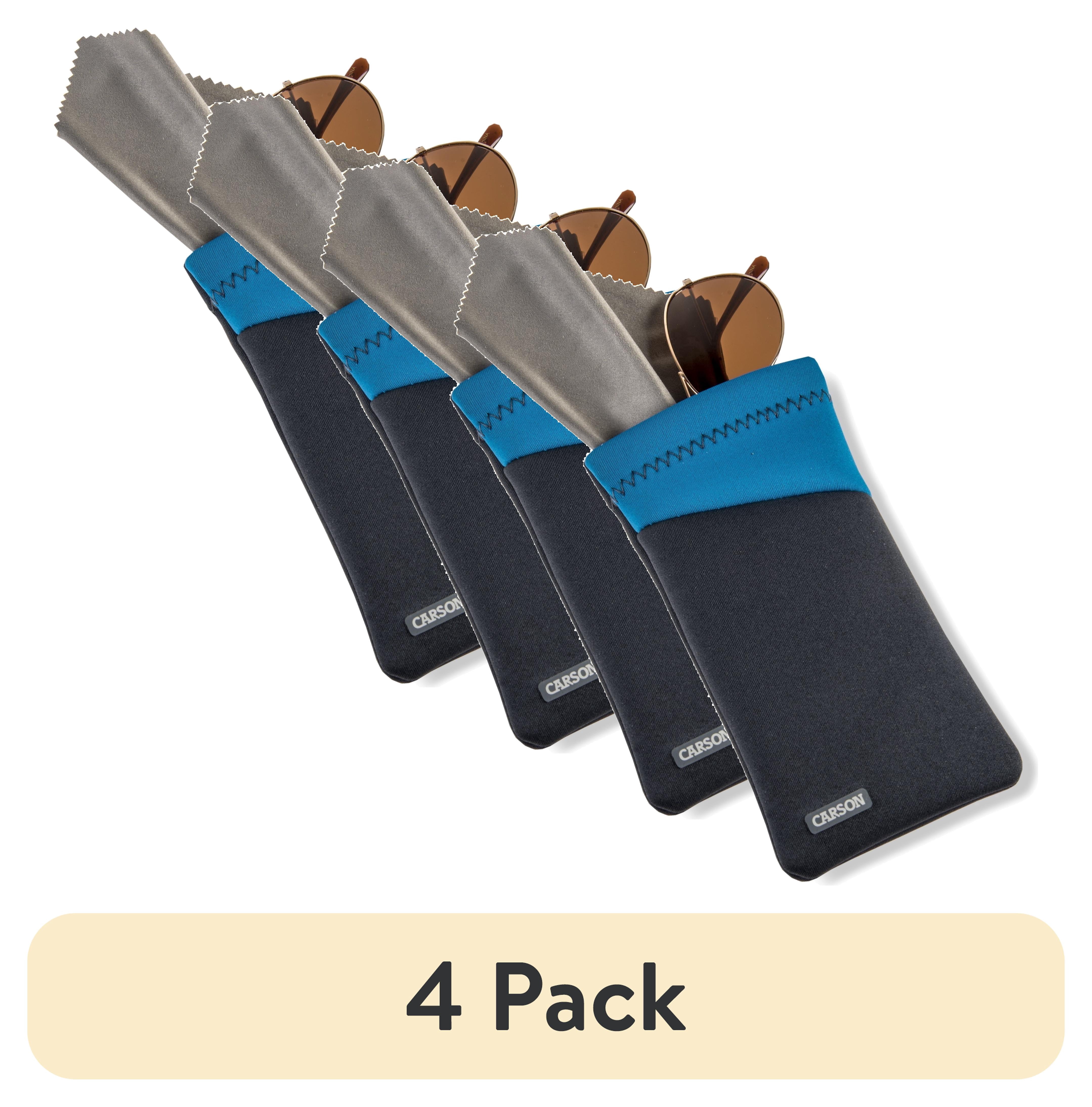 (4 pack) Carson Eyeglass Pouch, Gray & Blue Protective Case for Glasses & Sunglasses Neoprene with Microfiber Cloth