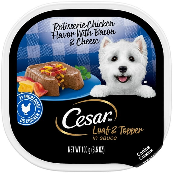 (4 pack) Casar Loaf And Topper Rotisserie Chicken With Bacon And Cheese Wet Dog Food, 3.5 Oz Tray