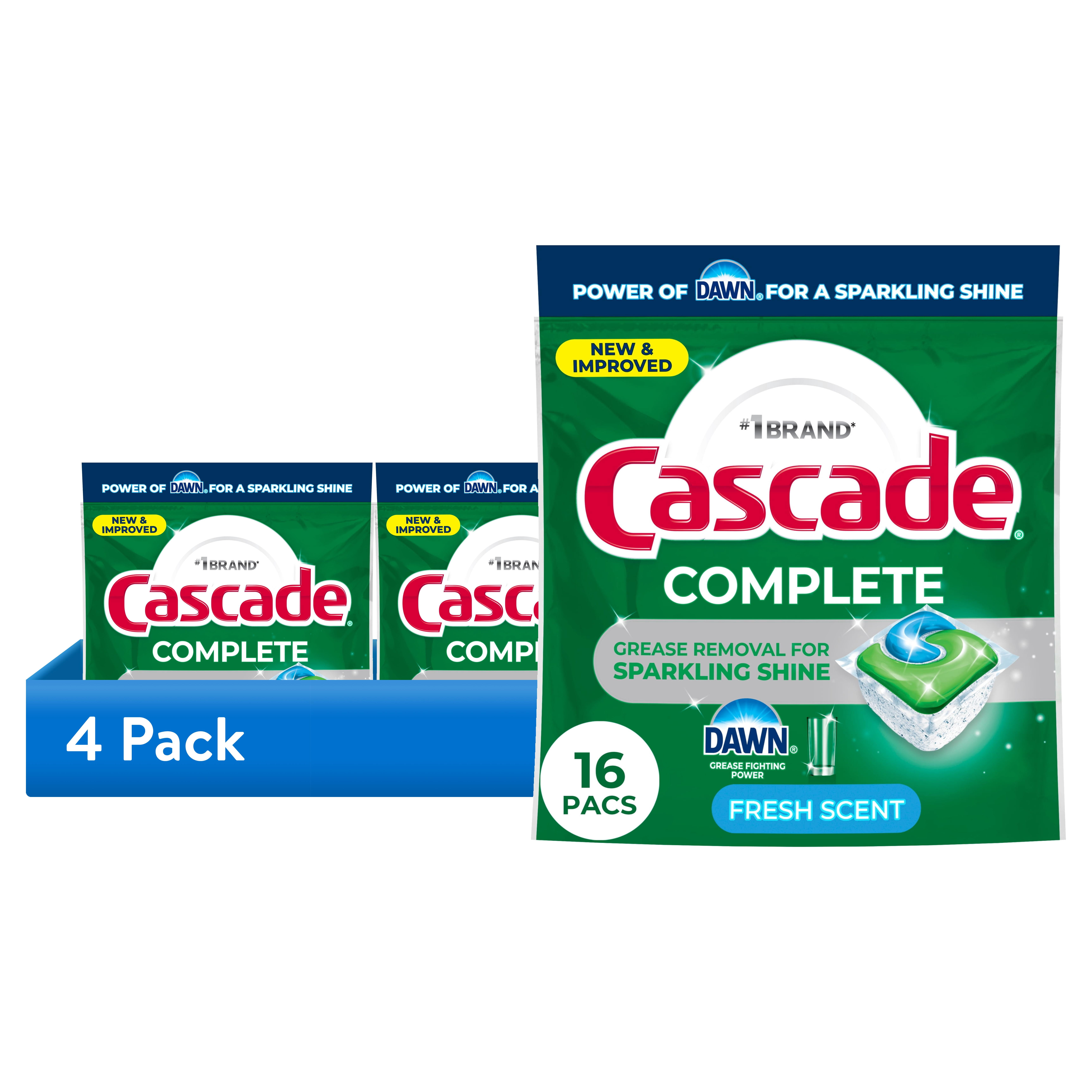 (4 pack) Cascade Complete Action Pacs, Dishwasher Detergent, Fresh, 16 Count