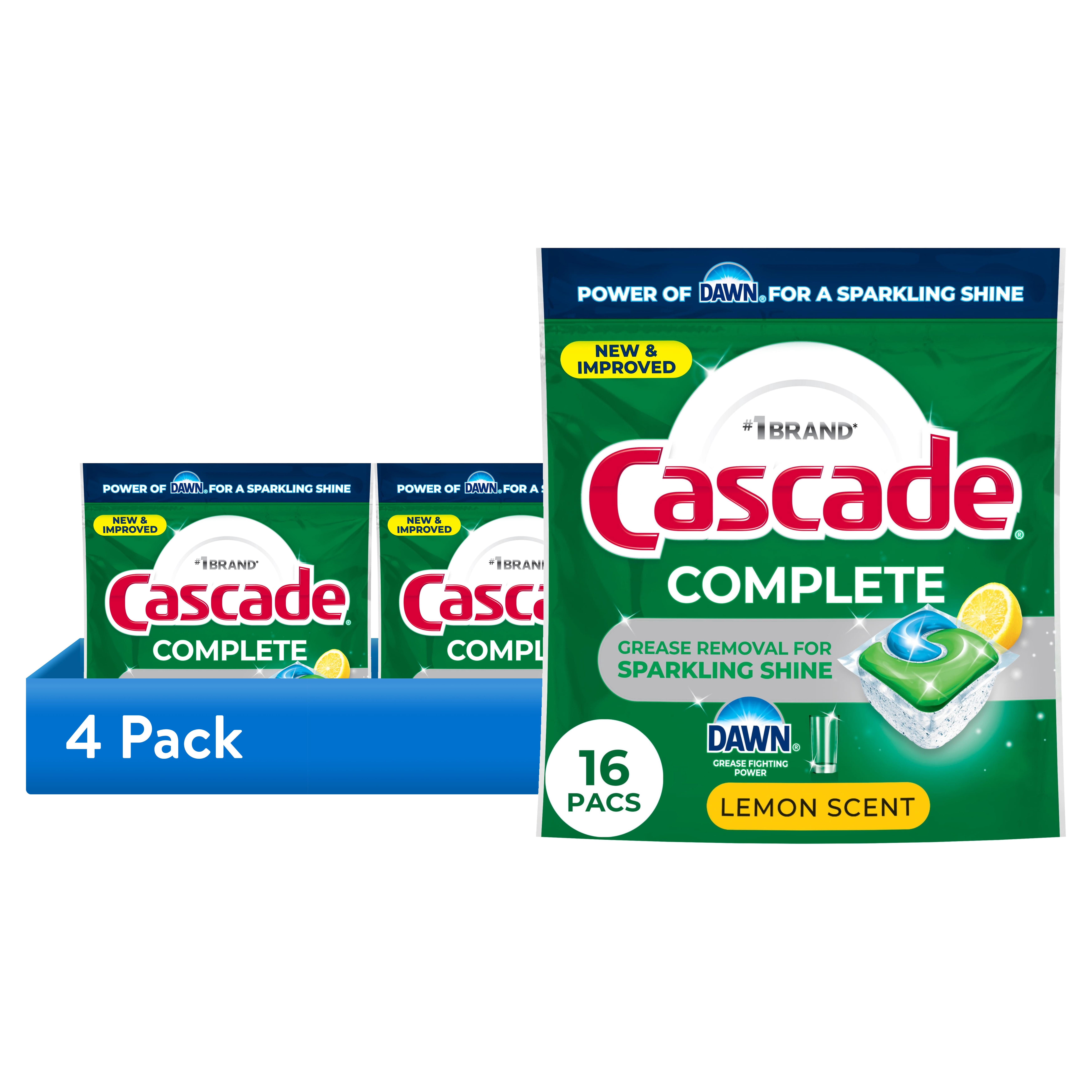 (4 pack) Cascade Complete Action Pacs, Dishwasher Detergent, Lemon, 16 Count