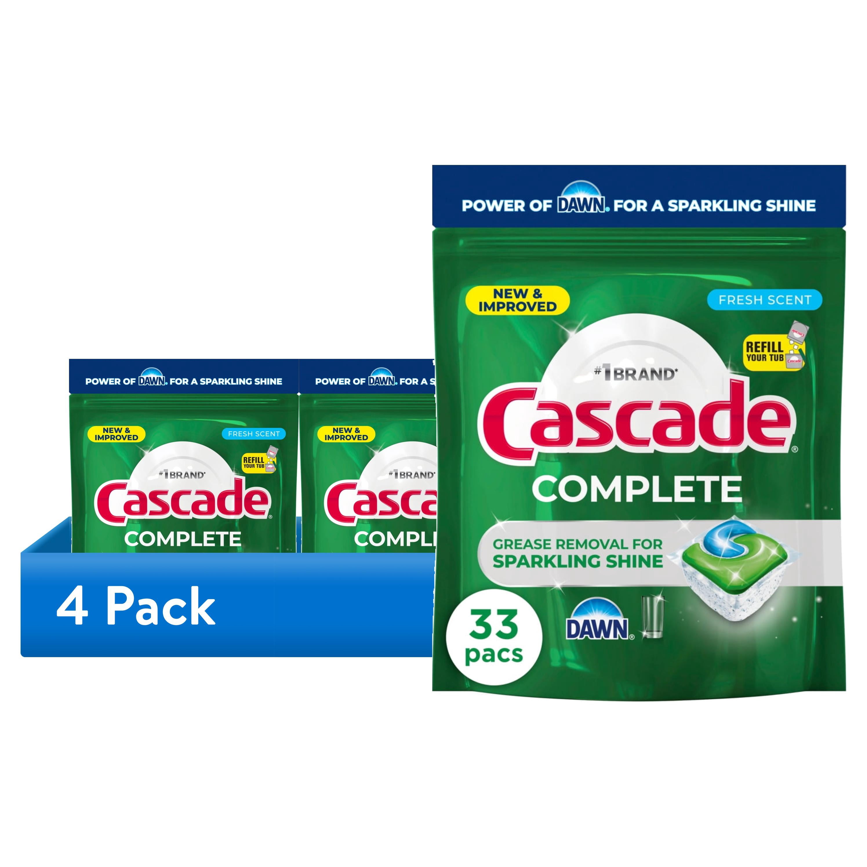 (4 pack) Cascade Complete Dishwasher Detergent Fresh, 33ct