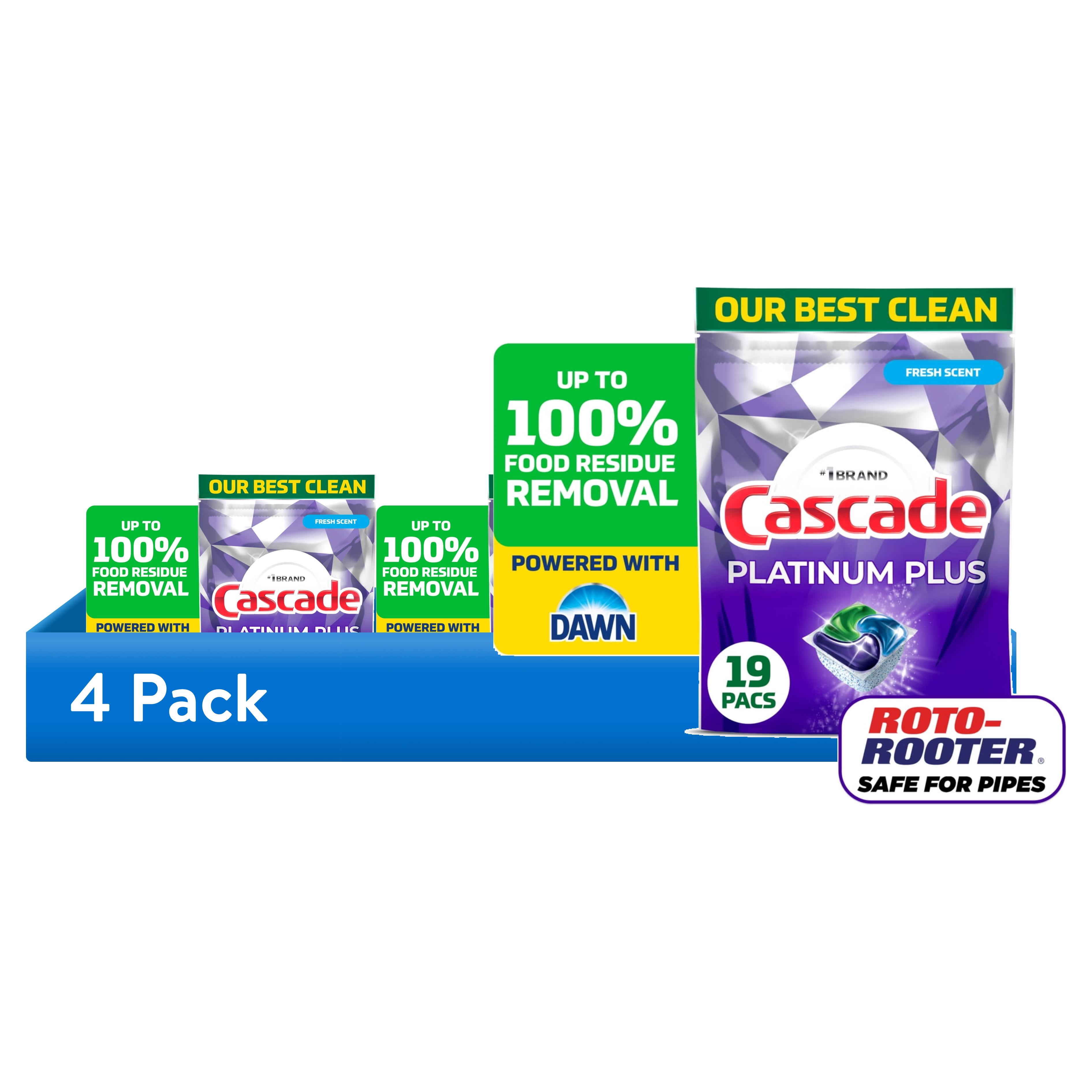 (4 pack) Cascade Platinum Plus Dishwasher Pods, Dishwasher Detergent, Dish Detergent Soap, Fresh, 19 Count
