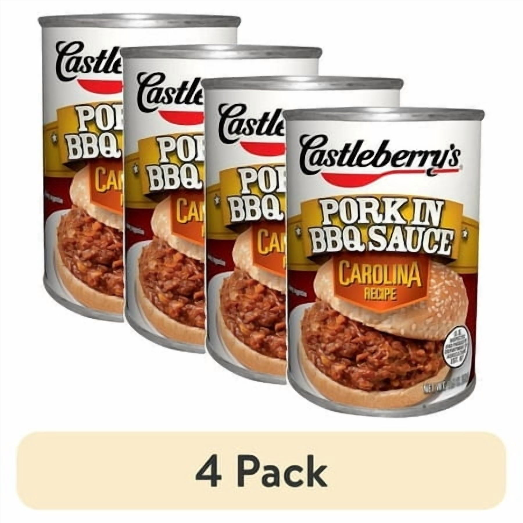 (4 pack) Castleberry’s Pork in BBQ Sauce Carolina Recipe, 10.5 oz Can – Heat-and-Serve Pulled Pork Sandwich Filling