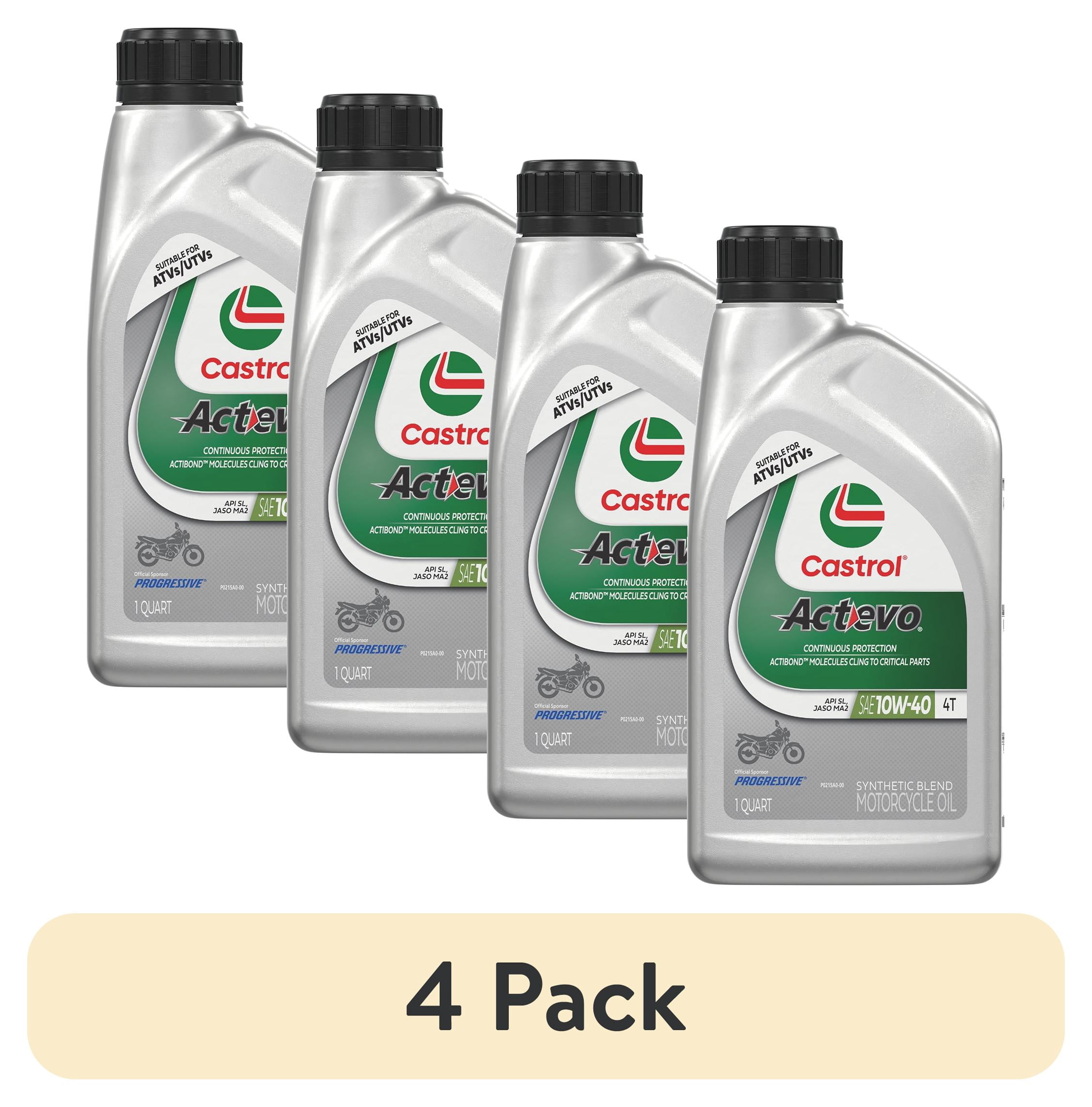 (4 pack) Castrol Actevo 4T 10W-40 Part Synthetic Motorcycle Oil, 1 Quart