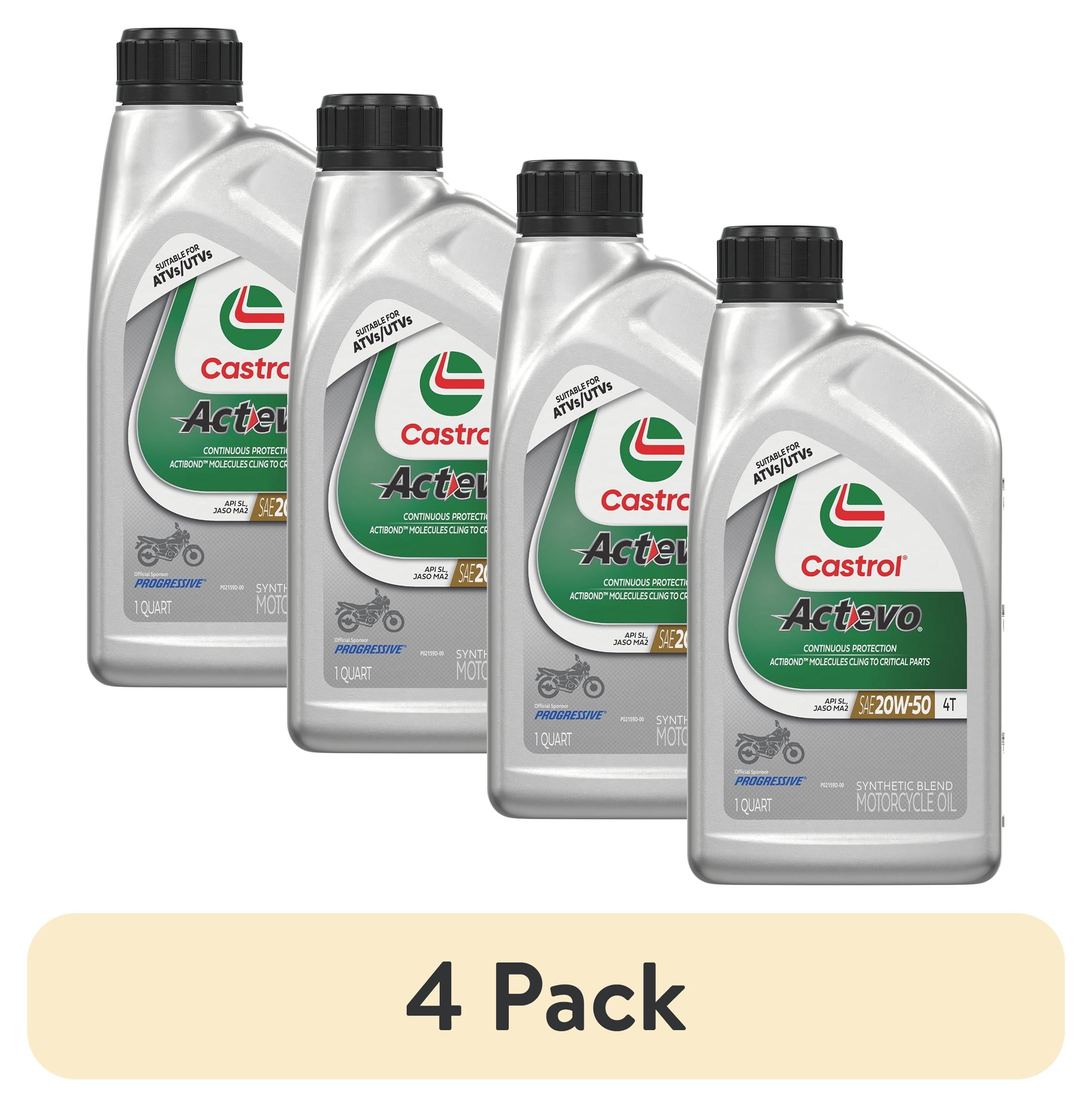(4 pack) Castrol Actevo 4T 20W-50 Part Synthetic Motorcycle Oil, 1 Quart RFID