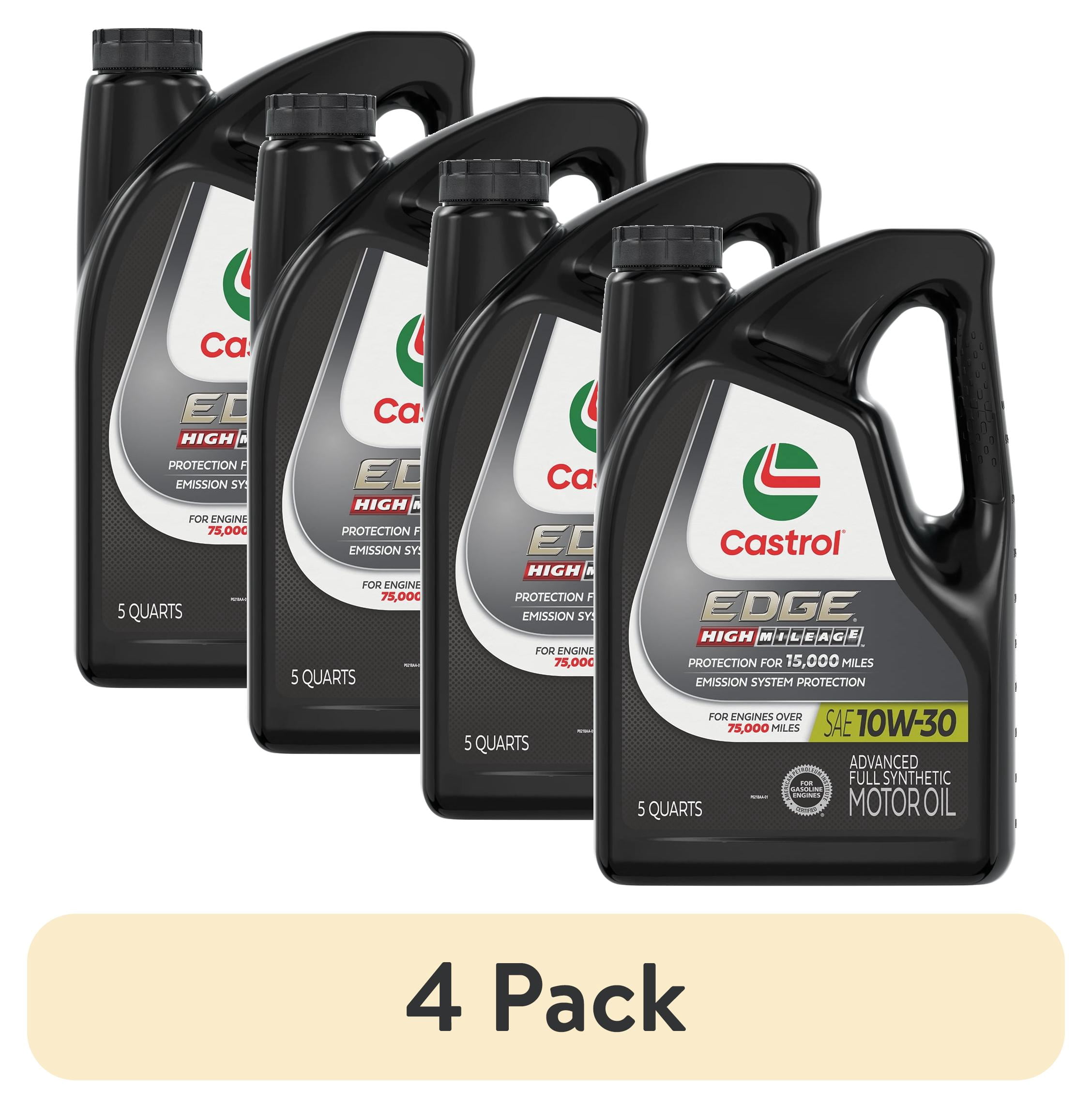 (4 pack) Castrol EDGE High Mileage 10W-30 Advanced Full Synthetic Motor Oil, 5 Quarts