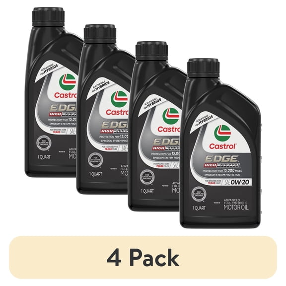 (4 pack) Castrol Edge High Mileage 0W-20 Advanced Full Synthetic Motor Oil, 1 Quart