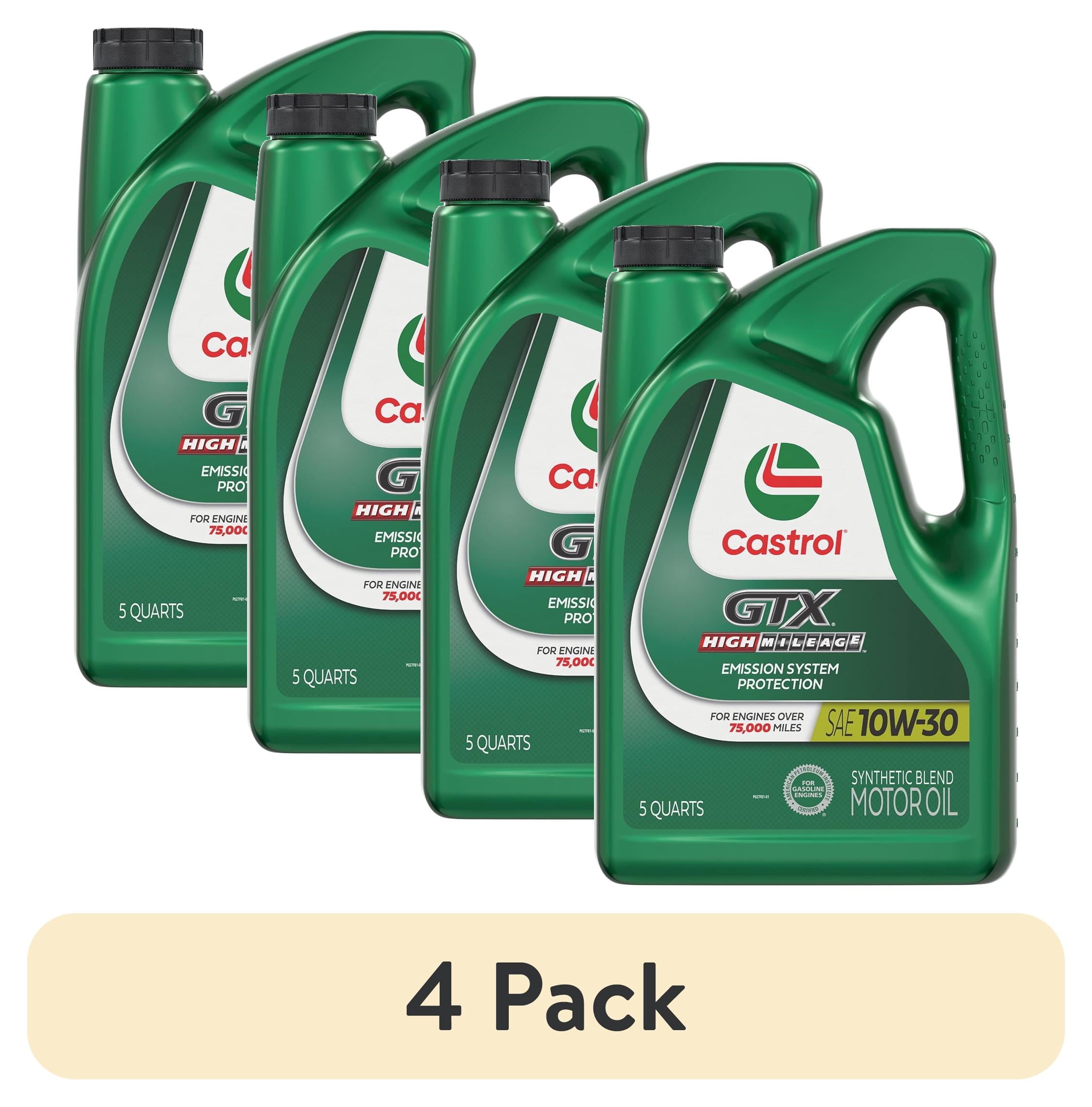 4 pack) Castrol GTX High Mileage 10W-30 Synthetic Blend Motor Oil