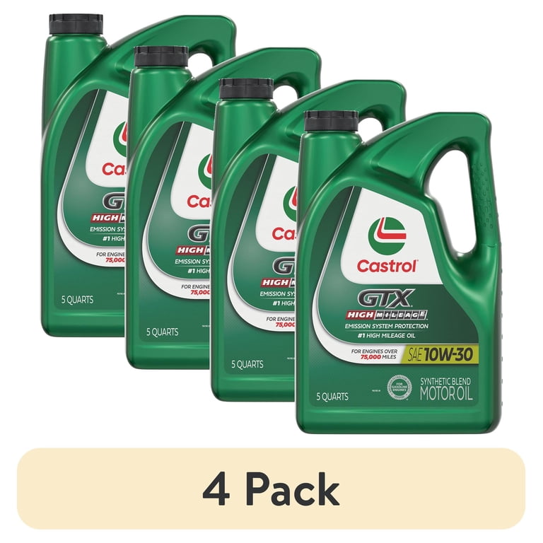 4 pack) Castrol GTX High Mileage 10W-30 Synthetic Blend Motor Oil