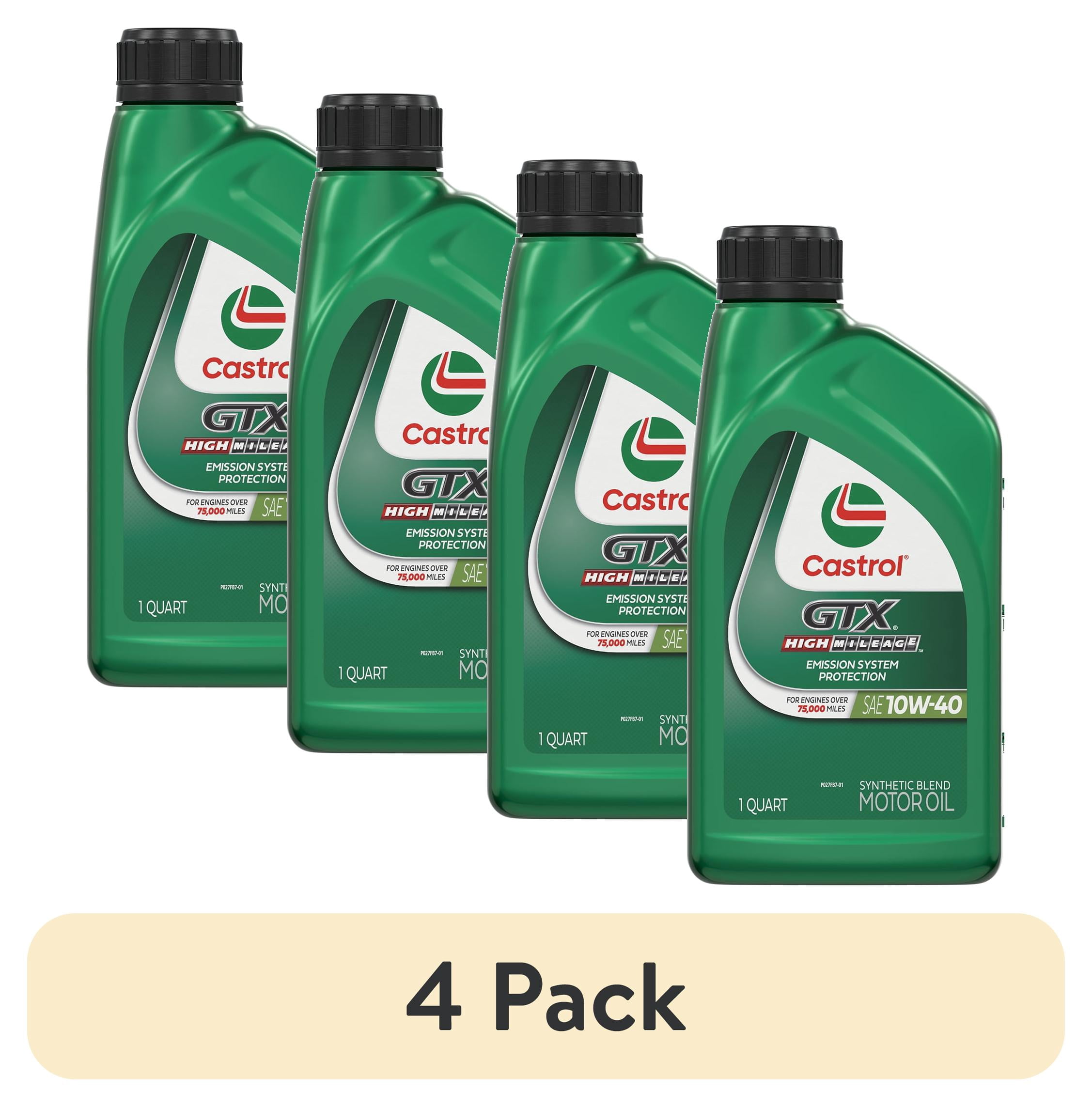 (4 pack) Castrol GTX High Mileage 10W-40 Synthetic Blend Motor Oil, 1 Quart