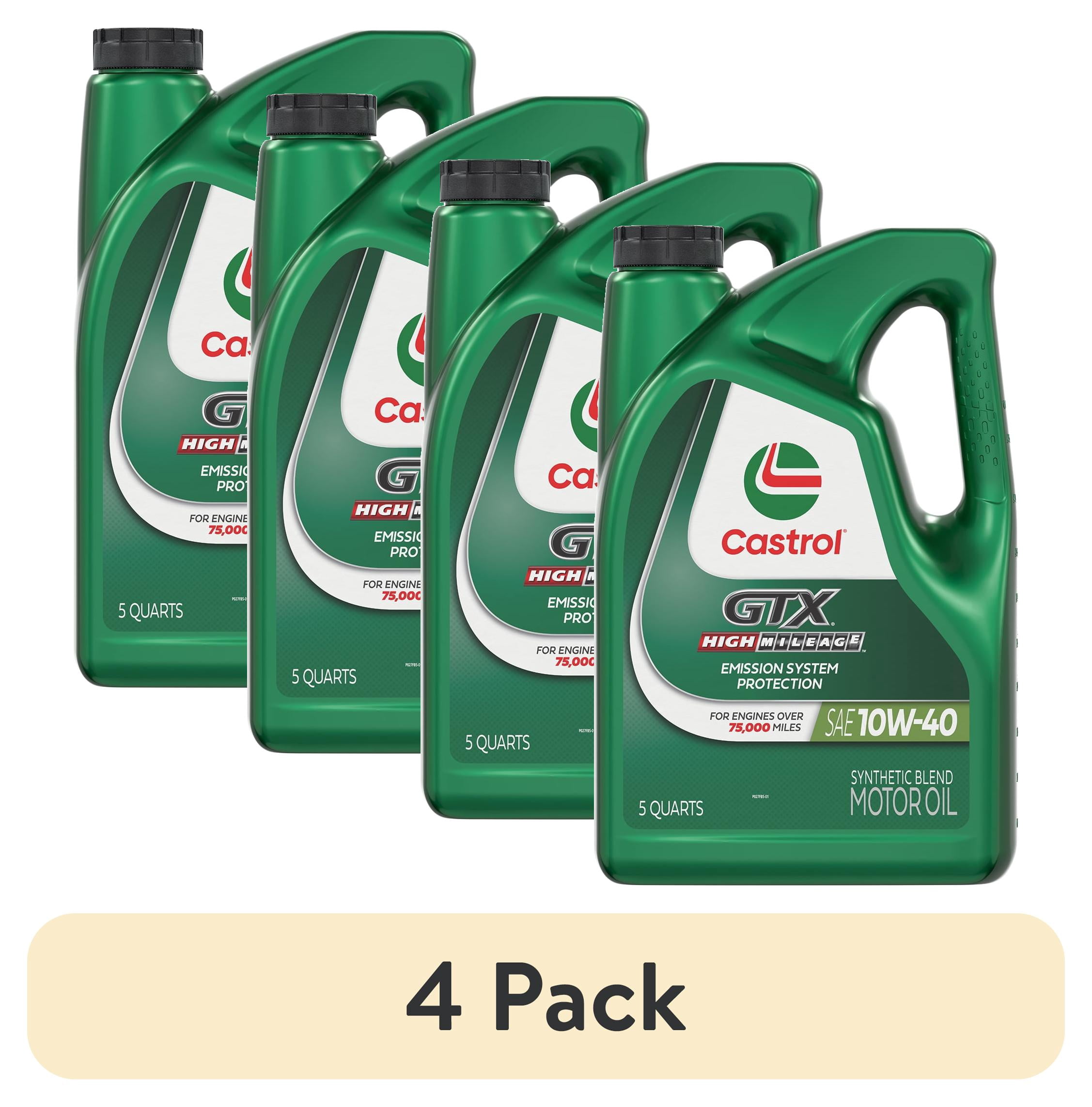 (4 pack) Castrol GTX High Mileage 10W-40 Synthetic Blend Motor Oil, 5 Quarts