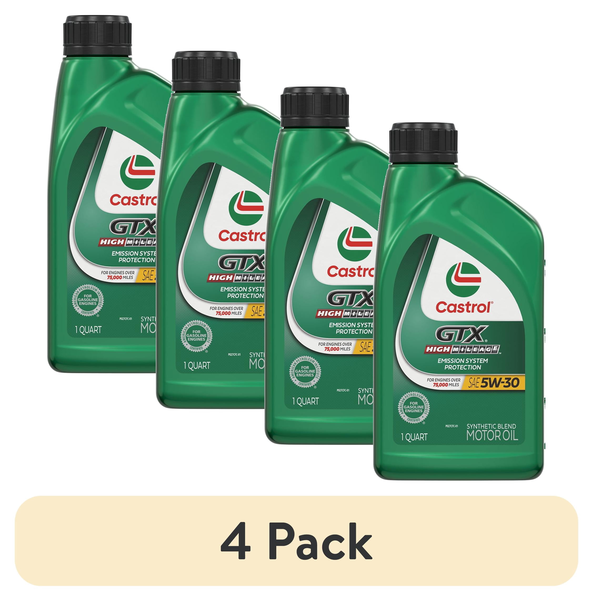 (4 pack) Castrol GTX High Mileage 5W-30 Synthetic Blend Motor Oil, 1 Quart