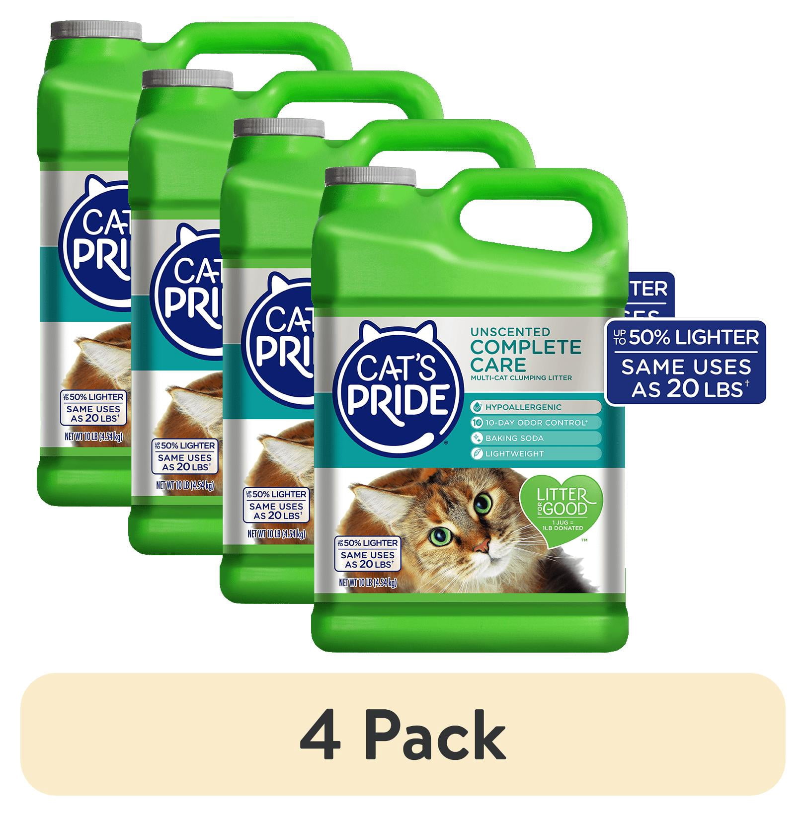 (4 pack) Cat's Pride Complete Care Unscented Hypoallergenic Multi-Cat Clumping Litter, 10 lb Jug