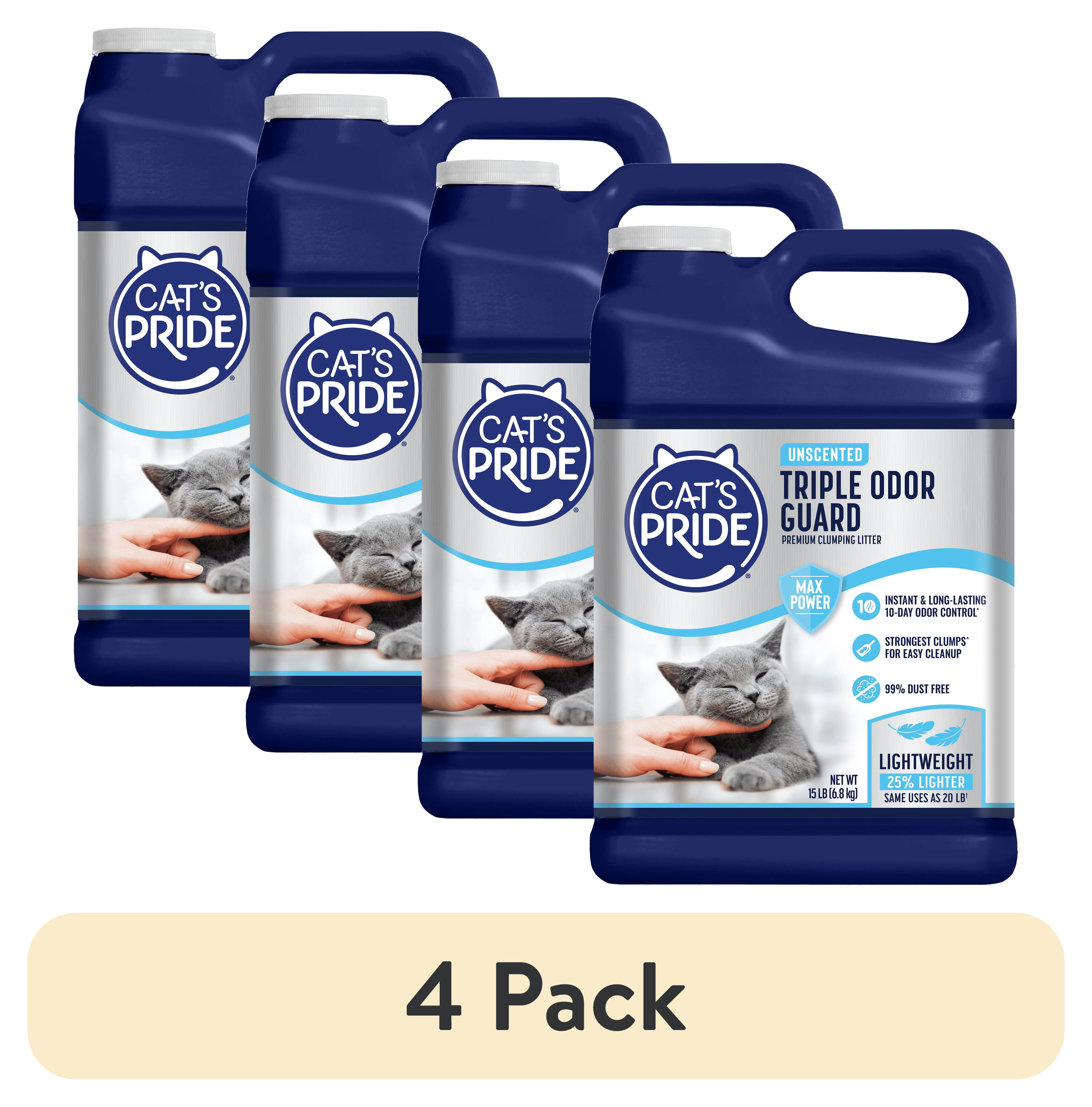 (4 pack) Cat's Pride Max Power Total Odor Control Unscented Multi-Cat Clumping Litter, 15lb Jug