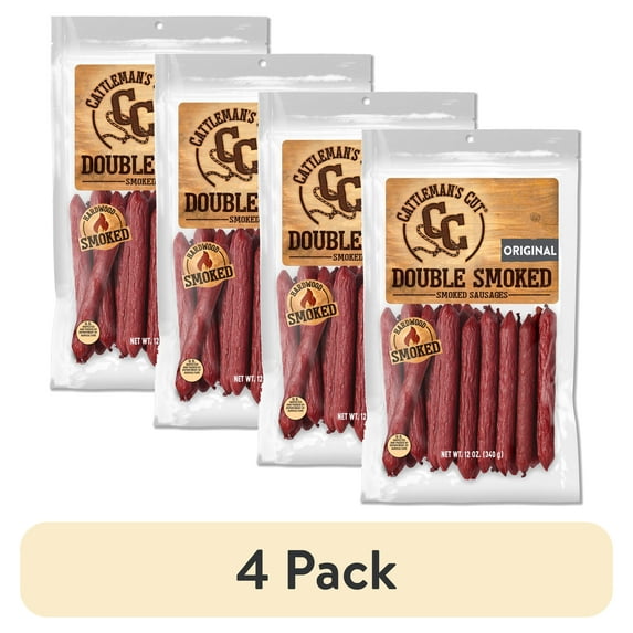 (4 pack) Cattleman's Cut Double Smoked Smoked Sausages 12oz Shelf-Stable Resealable Bag