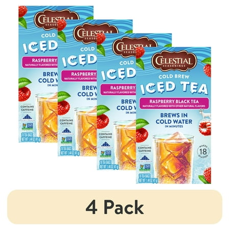 (4 pack) Celestial Seasonings Cold Brew Raspberry Black Iced Tea Bags, 18 Count