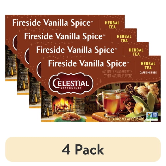 (4 pack) Celestial Seasonings Fireside Vanilla Spice Caffeine-Free Herbal Tea Bags (20 Count)