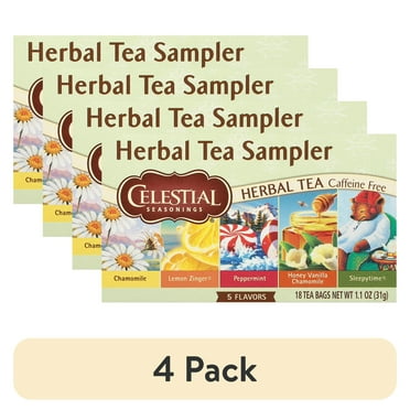 (4 pack) Celestial Seasonings Herbal Tea Sampler, Caffeine-Free Herbal Tea Bags (18 Count)