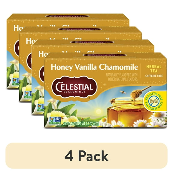 (4 pack) Celestial Seasonings Honey Vanilla Chamomile Caffeine-Free Herbal Tea Bags (20 Count)