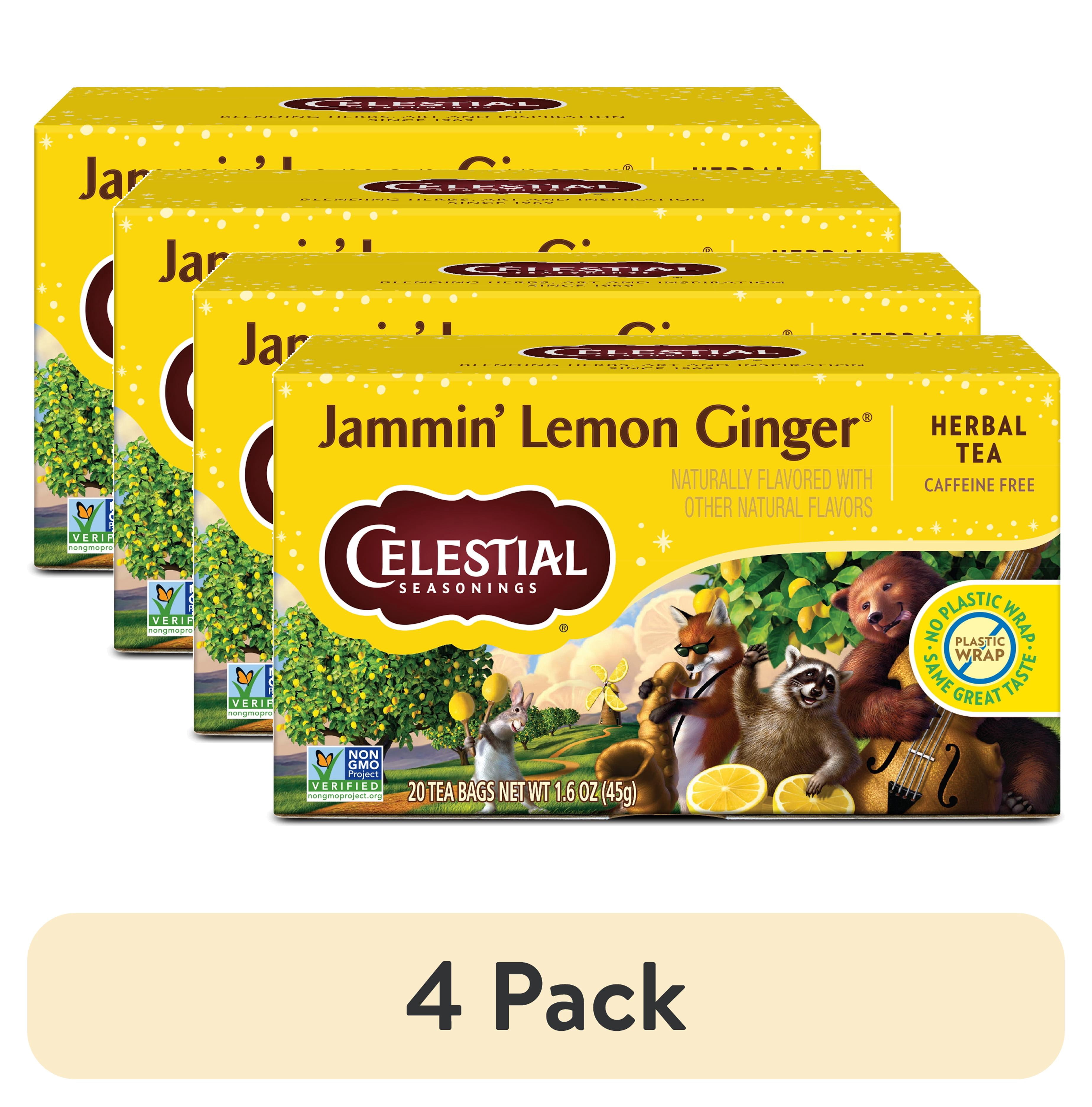 (4 pack) Celestial Seasonings Jammin' Lemon Ginger Caffeine-Free Herbal Tea Bags (20 Count)