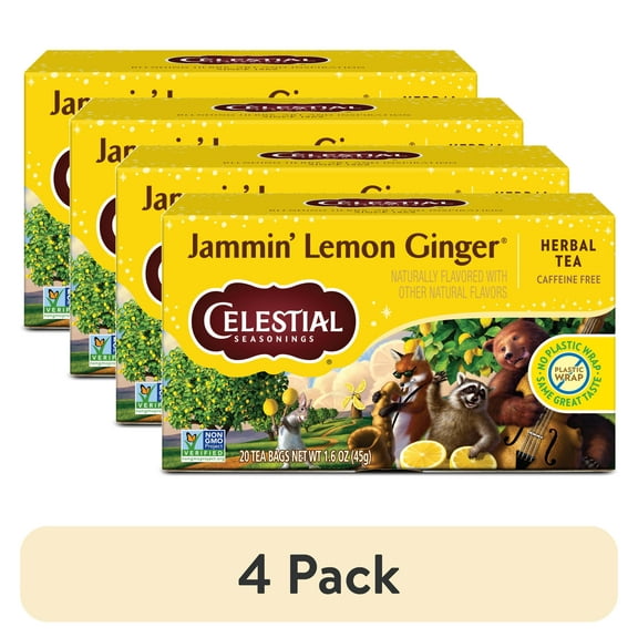 (4 pack) Celestial Seasonings Jammin' Lemon Ginger Caffeine-Free Herbal Tea Bags (20 Count)