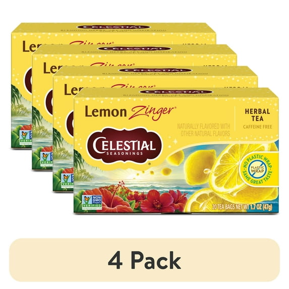 (4 pack) Celestial Seasonings Lemon Zinger Caffeine-Free Herbal Tea Bags (20 Count)
