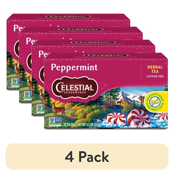 (4 pack) Celestial Seasonings Peppermint Caffeine-Free Herbal Tea Bags (20 Count)