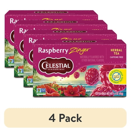 (4 pack) Celestial Seasonings Raspberry Zinger Caffeine-Free Herbal Tea Bags (20 Count)
