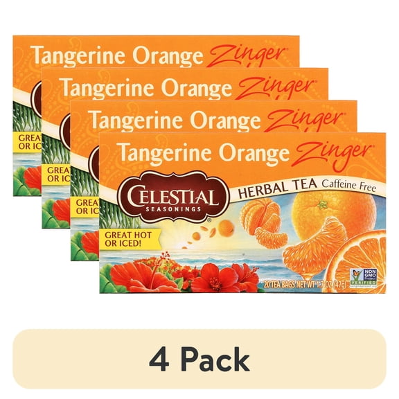 (4 pack) Celestial Seasonings Tangerine Orange Zinger Herbal Tea Bags (20 Count)