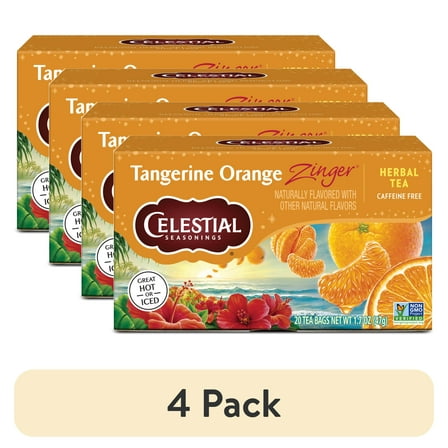 (4 pack) Celestial Seasonings Tangerine Orange Zinger Herbal Tea Bags (20 Count)