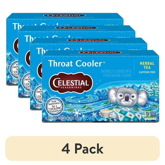 (4 pack) Celestial Seasonings Throat Cooler Caffeine-Free Herbal Tea Bags (16 Count)