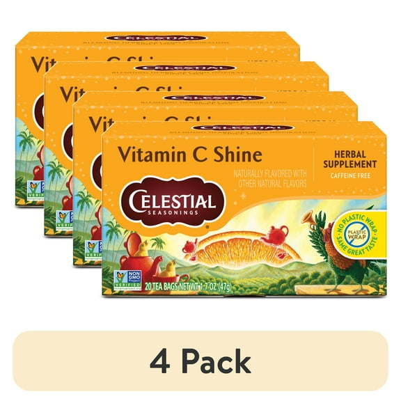 (4 pack) Celestial Seasonings Vitamin C Shine Caffeine-Free Herbal Tea Bags (20 Count)