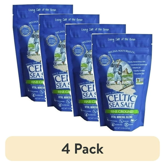 (4 pack) Celtic Sea Salt Fine Ground Salt Bag, 8 Oz